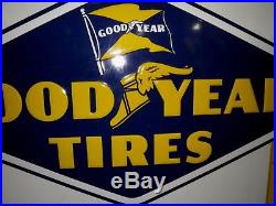 Vintage 1950's Goodyear Tires 24 Hour Service Embossed Metal Sign, Real, Rare