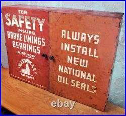 Vintage 1950's National Grease Oil Seals Gas Station Metal Cabinet Sign