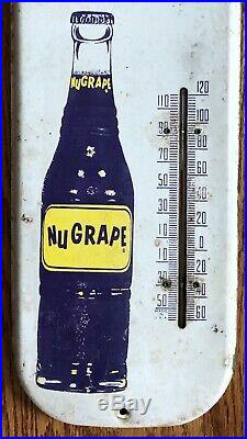 Vintage 1950's NuGrape Nu Grape Soda Pop Gas Station 16 Metal Thermometer Sign