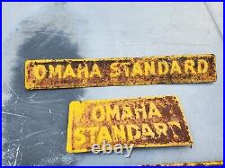 Vintage 1950's Omaha Standard Truck Semi Farm Gas Oil Embossed Metal Signs Farm