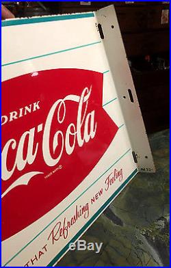 Vintage 1950's Original Coca Cola Soda Pop Metal Fishtail Flange Sign Coke WOW