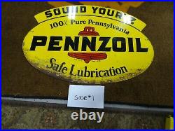 Vintage 1950's Pennzoil Sound Your Z Motor Oil 2 Sided 31 Metal Sign Original