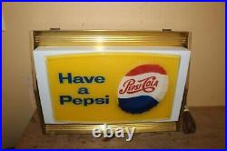 Vintage 1950's Pepsi Cola Soda Pop 17 Metal Embossed Front Lighted Sign NICE