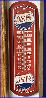 Vintage 1950's Pepsi Cola Soda Pop 27 Metal Thermometer Sign