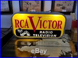 Vintage 1950's RCA Victor Radio Television Gas Oil 2 Side 23 Lighted Metal Sign