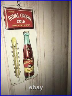 Vintage 1950's RC Royal Crown Cola Soda Pop Embossed Metal Thermometer SignNice