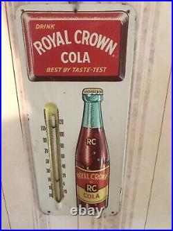 Vintage 1950's RC Royal Crown Cola Soda Pop Embossed Metal Thermometer SignNice