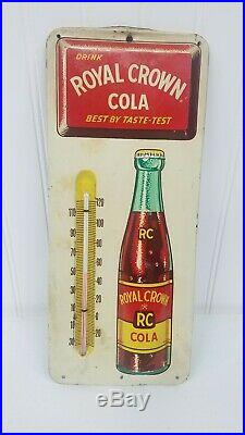 Vintage 1950's RC Royal Crown Cola Soda Pop Embossed Metal Thermometer Sign Nice