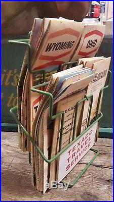 Vintage 1950's Texaco Gas Station Metal Map Holder Sign W Maps Touring Service