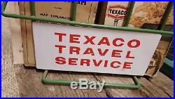 Vintage 1950's Texaco Gas Station Metal Map Holder Sign W Maps Touring Service