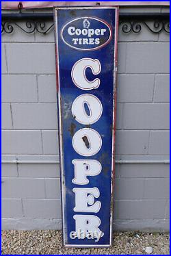 Vintage 1950s/1960s COOPER TIRES Vertical Embossed Metal Advertising Sign 69