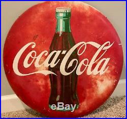 Vintage 1950s 24Round Coca Cola Coke Bottle Metal Advertising Button Sign