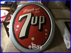 Vintage 1950s 7 UP ALL ORIGINAL ADVERTISING 7 UP BUTTON METAL SIGN 40 X 31