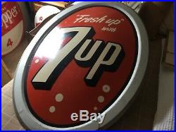Vintage 1950s 7 UP ALL ORIGINAL ADVERTISING 7 UP BUTTON METAL SIGN 40 X 31