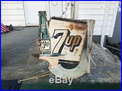 Vintage 1950s 7up Seven Up 2 Sided Flange Metal Advertising Sign