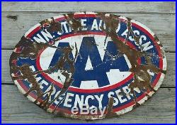 Vintage 1950s AAA Minn State Auto Gas Oil 2 Sided 30x23 Porcelain Metal Sign