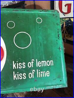 Vintage 1950s Bubble Up Lemon Lime Soda Metal Tin Advertising Sign 28x12
