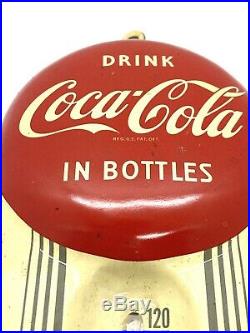 Vintage 1950s Coca-Cola 9in. Button Thermometer Metal Coke Sign Working