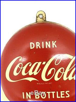 Vintage 1950s Coca-Cola 9in. Button Thermometer Metal Coke Sign Working