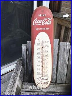 Vintage 1950s Coca Cola Soda Pop Metal Cigar Thermometer 30 Sign Advertising
