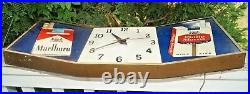Vintage 1950s Curved Metal Phillip Morris Advertising Clock / Sign WORKS Tobacco