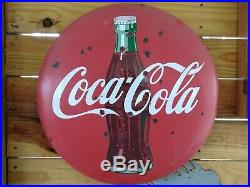 Vintage 1950s Era Coca-Cola 24 Metal Button Sign Metal Porcelain HighlyCollect