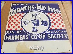Vintage 1950s Farmer Mix Feed CO OP Metal Sign Farm Chicken Cow Pig Horse Sheep