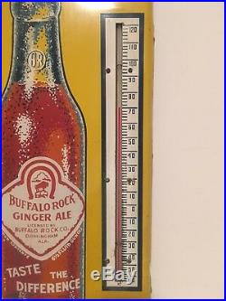 Vintage 1950s Large 25 x 9 Buffalo Rock Ginger Ale Tin Metal Thermometer Sign