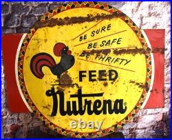 Vintage 1950s Large Nutrena Chicken Feed Embossed Metal Advertising Sign