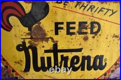 Vintage 1950s Large Nutrena Chicken Feed Embossed Metal Advertising Sign