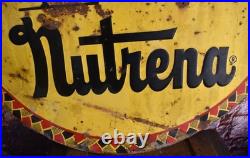 Vintage 1950s Large Nutrena Chicken Feed Embossed Metal Advertising Sign
