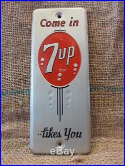 Vintage 1950s Metal 7up Door Push Sign Antique Old Cola Soda Pop Store 7830