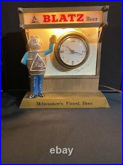 Vintage 1950s Metal Blatz Beer Barrel Man Lighted Sign & Clock Works Great
