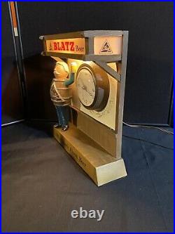 Vintage 1950s Metal Blatz Beer Barrel Man Lighted Sign & Clock Works Great