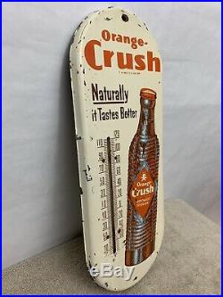 Vintage 1950s Orange Crush Soda Pop Advertising Thermometer Metal Gas Sign B925A