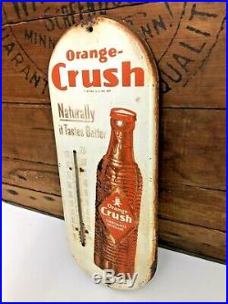 Vintage 1950s Orange Crush Soda Pop Advertising Thermometer Metal Sign
