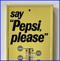 Vintage 1950s Pepsi Cola Embossed Metal Soda Pop Advertising Thermometer Sign