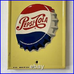 Vintage 1950s Pepsi Cola Embossed Metal Soda Pop Advertising Thermometer Sign