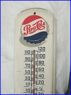 Vintage 1950s Pepsi Cola Metal Thermometer Sign