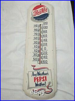Vintage 1950s Pepsi Cola Metal Thermometer Sign