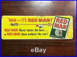 Vintage 1950s RED MAN Indian Chewing Tobacco Metal Store 15 Sign