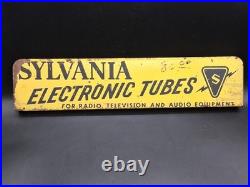 Vintage 1950s Sylvania Tube Display Shelf Metal Topper Flanged Sign 18 X 4