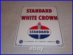 Vintage 1951 Standard White Crown Gasoline Porcelain Metal Oil Sign / Pump Plate
