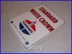 Vintage 1951 Standard White Crown Gasoline Porcelain Metal Oil Sign / Pump Plate