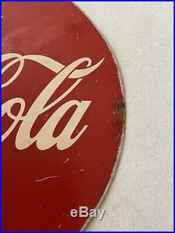 Vintage 1952 Double-Sided Drink Coca Cola Flange Metal Sign Ice Cold Original