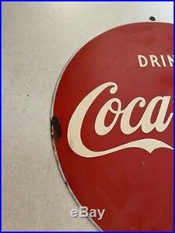 Vintage 1952 Double-Sided Drink Coca Cola Flange Metal Sign Ice Cold Original