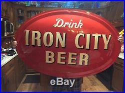 Vintage 1952 IRON CITY BEER Sign RARE Pittsburgh Pa. Mancave Metal