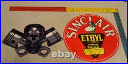 Vintage 1952 Sinclair Ethyl Gasoline Dino Porcelain Skull Cross Bones Metal Sign