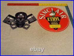 Vintage 1952 Sinclair Ethyl Gasoline Dino Porcelain Skull Cross Bones Metal Sign