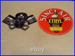 Vintage 1952 Sinclair Ethyl Gasoline Dino Porcelain Skull Cross Bones Metal Sign